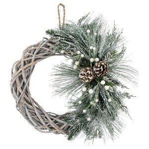 Northlight Frosted Pine Cone and Foliage Artificial Christmas Twig Wreath, 15 Inch, Unlit - 1 of 4