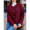 Women's Cew Neck Button Down Cardigans Cropped Long Sleeve Shrugs with Pockets - 4 of 4