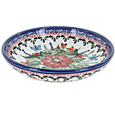 Blue Rose Polish Pottery  Mosaic Flower Large Mixing Bowl