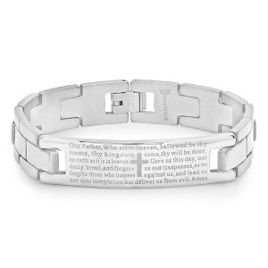Steeltime Men's stainless steel our father prayer link bracelet. Color Options: Silver, Black, Gold - 1 of 4