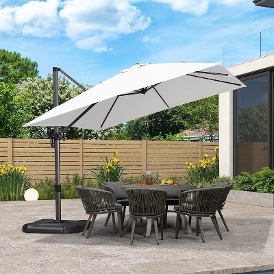 PURPLE LEAF 10x10 Ft Cantilever Umbrella Square Solar Powered LED Outdoor Patio Umbrella with 360°Rotation Adjustable With Base