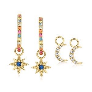 Ross-Simons 0.50 ct. t.w. Multicolored Sapphire and .30 ct. t.w. White Zircon Celestial Hoop Drop Earrings in 18kt Gold Over Sterling - 1 of 4