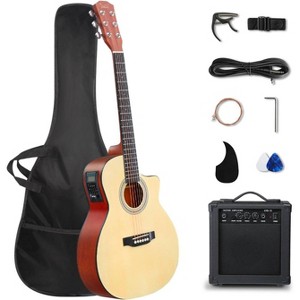 GLARRY 36in Acoustic Electric Guitar Beginner Kit with 15W Amp, 5-band EQ Cutway Design 6 Strings Electric Acoustic Guitar with Bag, Strap, Picks - 1 of 4