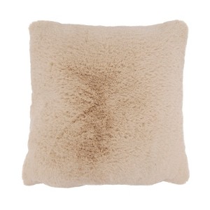 Saro Lifestyle Luxe Comfort Faux Rabbit Fur Poly Filled Throw Pillow, 18"x18", Beige - 1 of 3