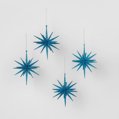 Glitter Starburst Christmas Tree Ornament - Turquoise 4pk - Wondershop™