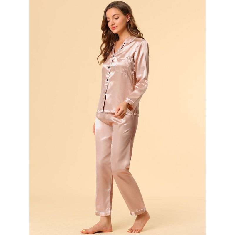 Allegra K Women's Satin Button Down Sleepshirt with Pants Halloween Pajama Set, 4 of 7
