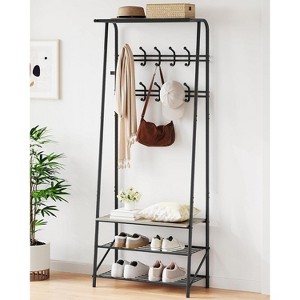4-in-1 Hall Tree with Bench and Shoe Storage, Entryway Coat Rack with Hooks, Shelf, and Metal Frame Organizer - 1 of 4