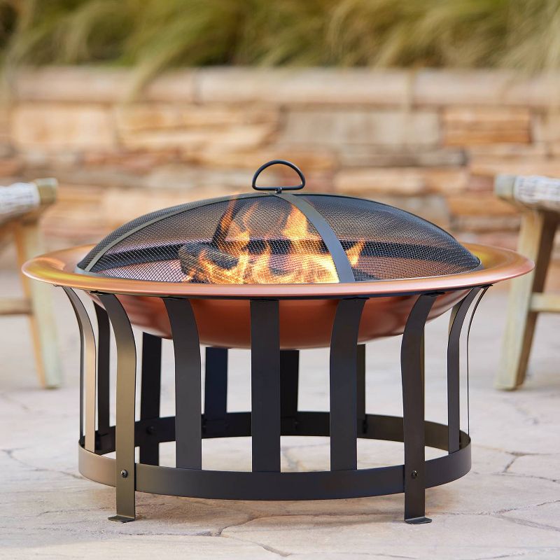 John Timberland Copper and Black Outdoor Fire Pit Round 30" Steel Wood Burning with Spark Screen and Fire Poker for Backyard Patio Camping, 3 of 13