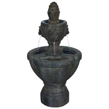 Nature Spring 2-Tier Lion Head Urn-Style Outdoor Polyresin Fountain with Pump