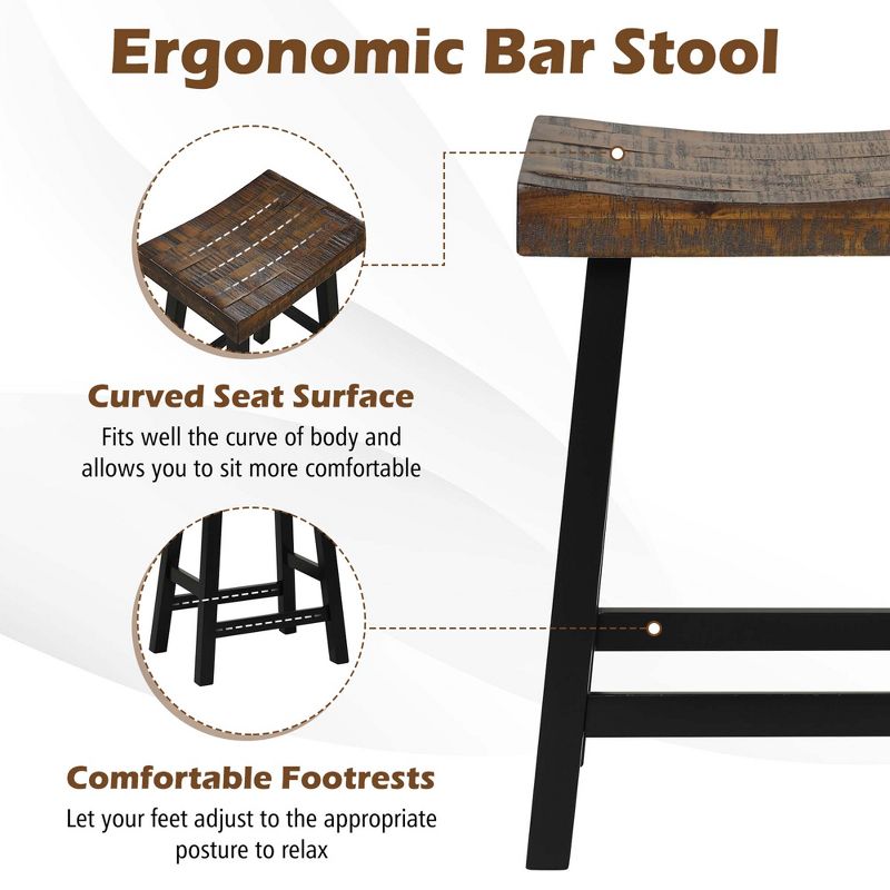 Costway 24" Bar Stool Set of 2 Counter Height Solid Wood Curved Saddle Seat Footrest, 5 of 10