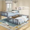 Zevemomo Low Twin Over Twin Bunk Bed, Solid Pine Wood Frame with Built-in Ladder, Converts to 2 Twin Beds, Space-Saving Floor Bed for Bedroom,Gray - 3 of 4