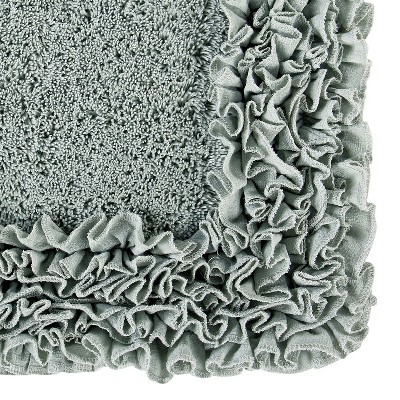 Sage Green Cotton Tufted Shaggy Border 2-Piece Bath Rug Set