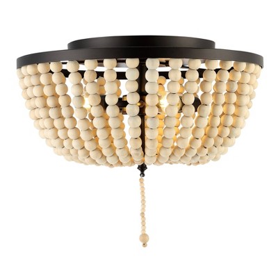 Allison Shabby Chic Farmhouse Wood Beaded/Metal LED Flush Mount - JONATHAN Y