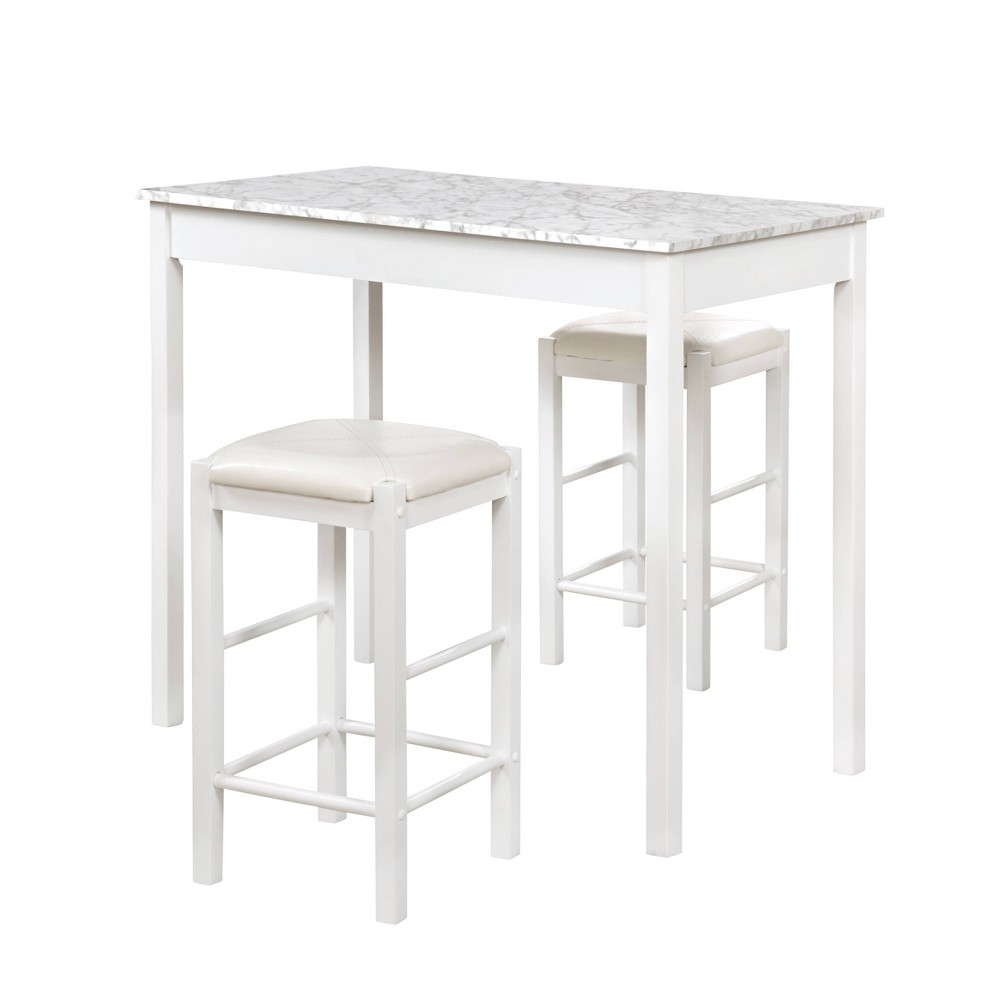 Photos - Dining Table Linon 3pc Lancer Tavern Backless Stools & Counter Height Table Dining Set - : Space-Saving, Padded Seats Faux Marble White 