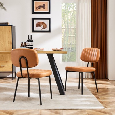 FURNIinspire Dining Chairs Armless Upholstered Mid Century Modern Dining Chairs With Faux Leather Comfortable Cushion Seat, Brown,19"*22"*32"
