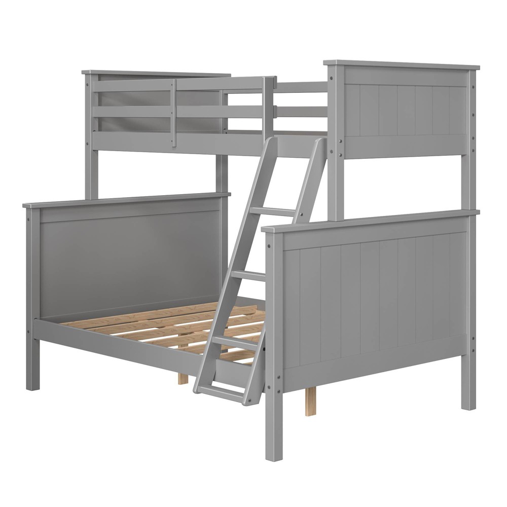 Linon Twin Over Full Deirdra Modern Gray Solid Wood Built In Ladder Kids' Bunk Bed: Converts to Twin Beds, Guard Rails