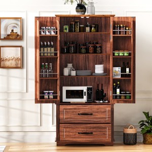 Kitchen Pantry Cabinet with 2 Drawers, Freestanding Storage Cupboard with 8 Door Shelves and 3 Adjustable Shelves for Kitchen, Dining-The Pop Home - 1 of 4
