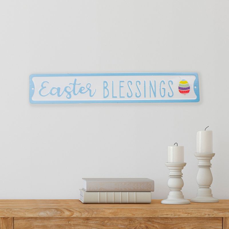 Northlight 20.25" Metal "Easter Blessings" Sign with Eggs Wall Decor, 2 of 6