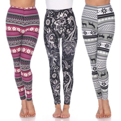 Women's One Size Fits Most Printed Leggings Black/White Paisley One Size  Fits Most - White Mark