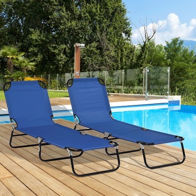 Blue Steel Frame Folding Chaise Lounge Set with Adjustable Backrest