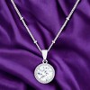 Slickblue Fashion Round CZ Halo Pendant Necklace – Rhodium Plated, 18” Adjustable Chain, Clear/Blue-Green Option - 3 of 3