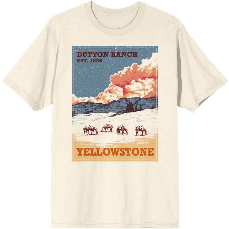Yellowstone Vintage Style Destination Poster Mens Natural Graphic Tee, 1 of 2