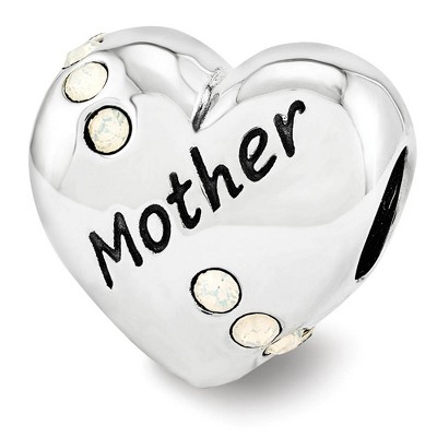 Black Bow Jewelry Sterling Silver with White Crystals Mother Heart Bead Charm