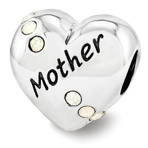 Black Bow Jewelry Sterling Silver with White Crystals Mother Heart Bead Charm - 1 of 4