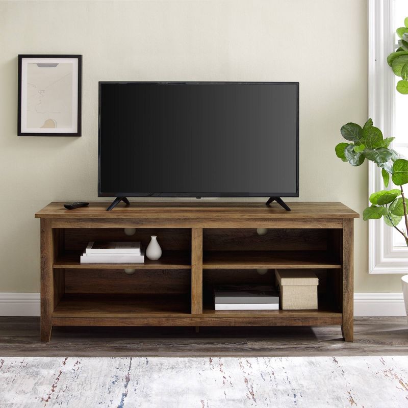 Transitional 4 Cubby Wood Open Storage TV Stand for TVs up to 65"- Saracina Home, 5 of 15