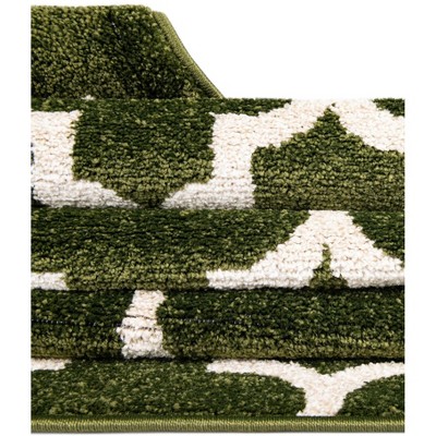 Elegant Dark Green Trellis Synthetic Indoor Rug, Stain-Resistant and Washable