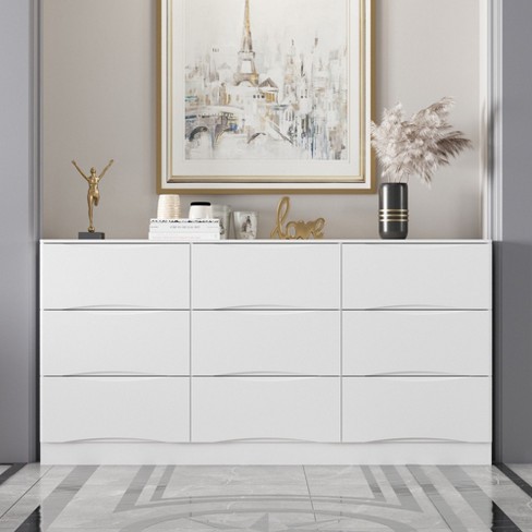 Famapy Horizontal Dresser For Bedroom Modern Minimalist Dresser Hidden Handles White - image 1 of 4