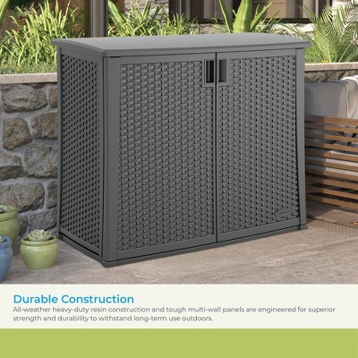 Cool Gray Lockable Wicker Plastic Outdoor 2-Door Cabinet