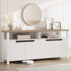 Jojoka 63" Entertainment Center with 4 Door Storage, Open Shelf, Large Wood Television Stand, Modern Tall Media Console Table for Living Room,Bedroom - 1 of 4