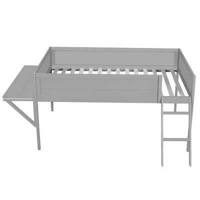 Bellemave Gaming Loft Bed Full Size,Wood Kids Loft Bed Frame with Angled Ladder,LED Gaming Loft Bed for Girls Boys,Grey