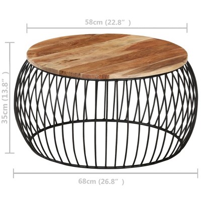 Vintage Round Acacia Wood Coffee Table with Iron Frame