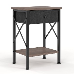 VECELO Modern X-Design Nightstand, End/Side Table with Fabric Drawer & Open Storage Shelves for Bedroom or Living Room - 1 of 4