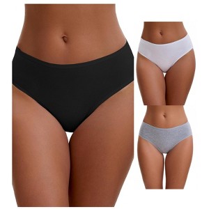 INSPIRE CHIC Plus Size for Women's Cotton Mid-Waisted Briefs Full Coverage Comfortable Underwear 3 Packs - 1 of 4