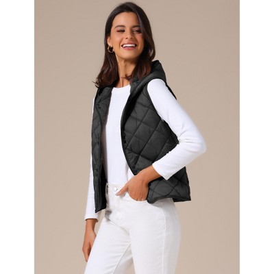 INSPIRE CHIC Women's Lightweight Hooded Sleeveless Button Down Casual Puffer Vest X-Large Black — фото 3