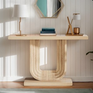 Hommoo Farmhouse Console Table, 39" Wood Entryway Table with Geometric Base - 1 of 4