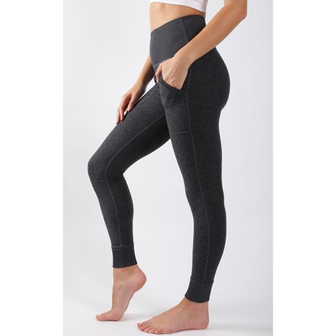90 Degree By Reflex - Women's Rib Contrast High Waist Side Pocket Ankle  Jogger - Heather Charcoal - X Small