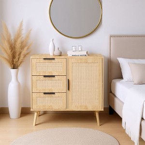 Homy Casa Modern Storage Cabinet with 3 Drawers and 1 Door for Living Room or Entryway, Natural Oak - 1 of 4