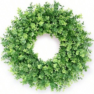 26 inch artificial boxwood wreath greenery outdoor door porch window home farmhouse decor all seasons large green leaves - 1 of 4