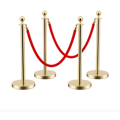 APRILSOUL Stainless Steel Gold Stanchions with Red Velvet Rope 5 ft. Crowd Control Barrier with Ball Top