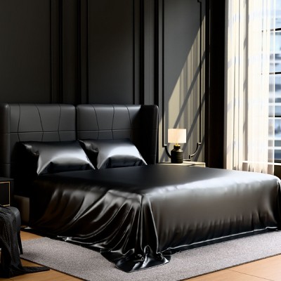 Skyzone 4-Piece Queen Size Satin Bed Sheets Set - 15" Deep Pocket Silky Bedding, Black, Hotel-Like Black 90"x102" — фото 2