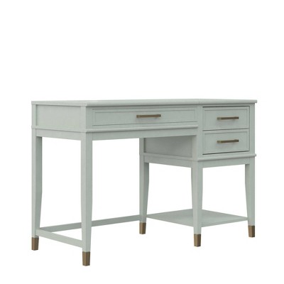 Pale Green Adjustable Height Wood Desk with Drawers