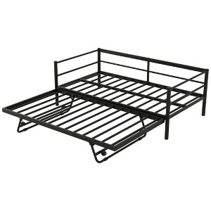Gulches Twin Size Metal Daybed with Adjustable Pop Up Trundle Industrial Style No Box Spring Required Black for Bedroom Guest Room - 1 of 4
