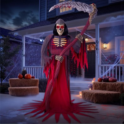Joyfy 8.3 FT Halloween Outdoor Decoration, Animatronics Standing Grim Reaper Holding Giant Scythe with Light for Indoor Outdoor Haunted House Decor