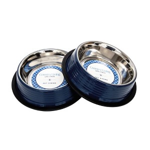 Country Living Set of 2 Ribbed Non-Slip Stainless Steel Pet Bowls – (24oz Each/Poseidon Blue) - 1 of 4