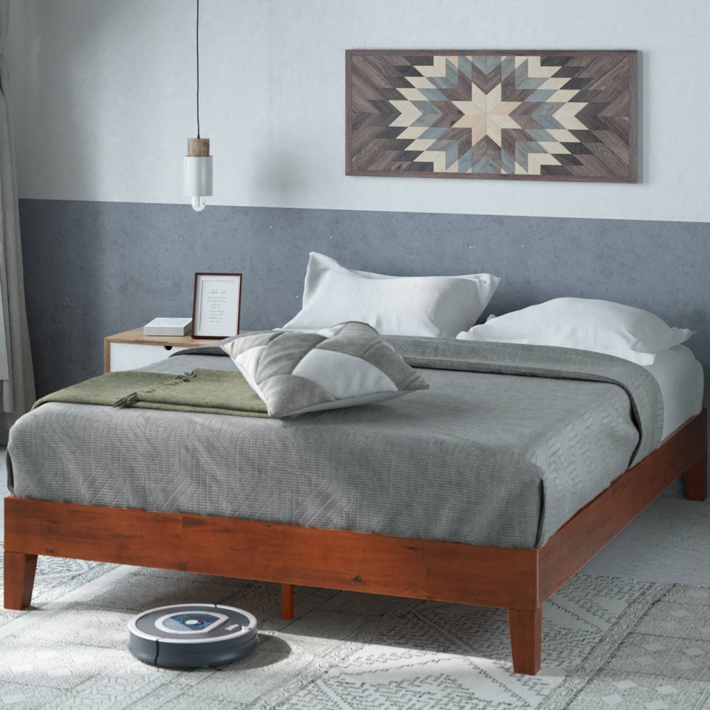 Full 12" Wen Deluxe Wood Platform Bed Frame Cherry - Zinus
