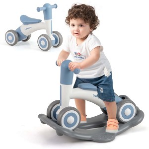 Costway 3 in 1 Rocking Horse with Detachable Balance Board and Height Adjustable Seat Grey&Blue/Pink/Navy&Yellow - 1 of 4